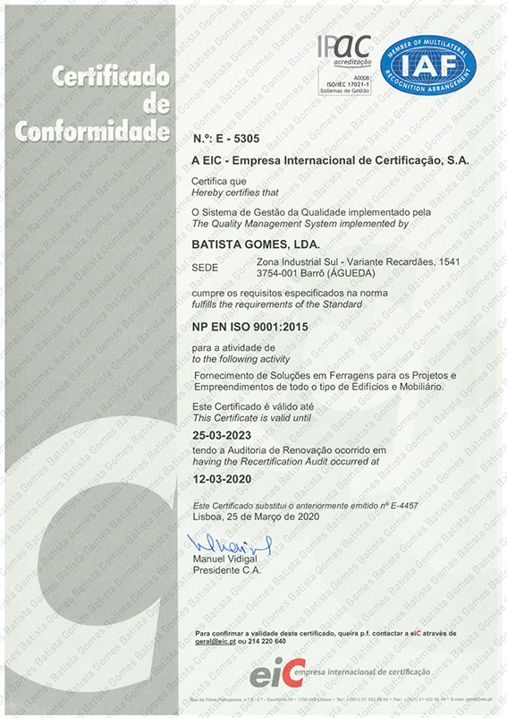 CERTIFICADO EN ISO 9001:2015